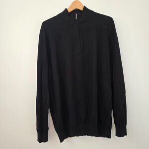 LL Bean Mens 1/4 Zip‎ Black Cotton/Cashmere Pullover Sweater - XL Tall